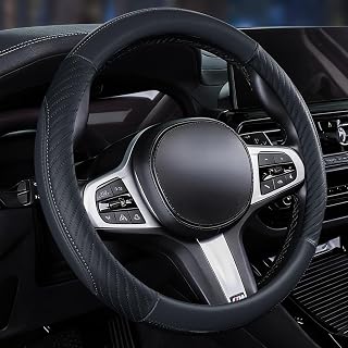 Universal Car Steering Wheel Cover Leather 37-38 cm Soft Microfiber - Black | YGYQZ, 14.5-15 Inches, Fit Most of Cars, Anti-slip, Breathable, Patchwork Design