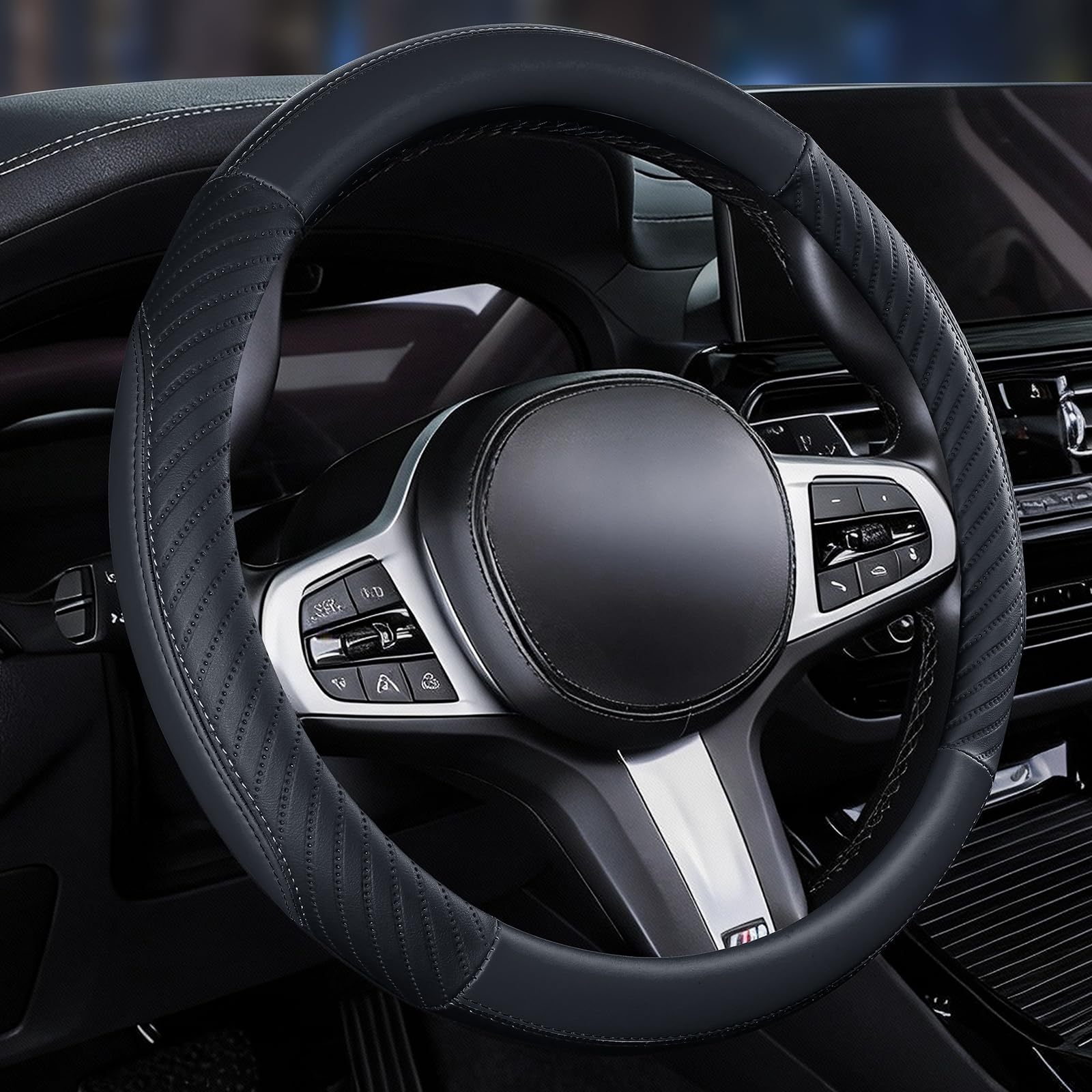 Universal Car Steering Wheel Cover Leather 37-38 cm Soft Microfiber - Black | YG