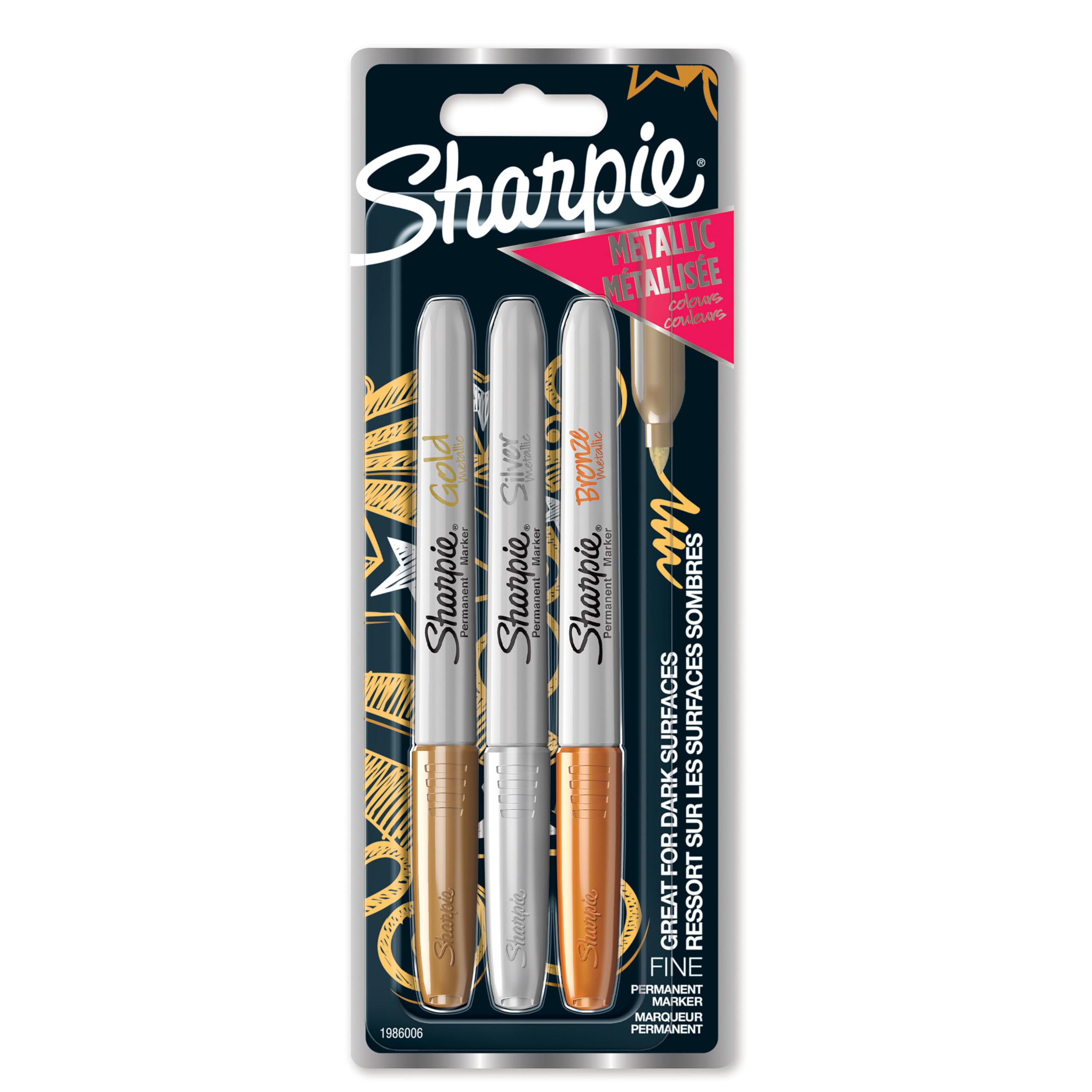 Sharpie Permanent Markers | Fine Point for Bold Details | Assorted Metallic Colo