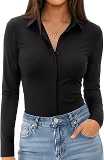 siliteelon Button Down Shirts for Women Work Blouse Business Casual Tops