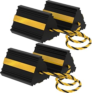 Okllen 2pair/4pack Wheel Chocks with Rope for RV Truck Trailer Camper Car, Heavy Duty Rubber Tire Chocks Blocks with 3 Reflective Strips, Anti-Roll Immobilizer Blocks