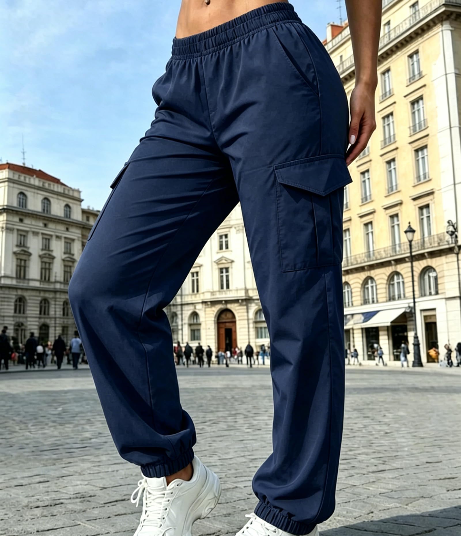 Cargo Pants for Women, Elastic High Waist Joggers, Hiking Joggers, Parachute Pan