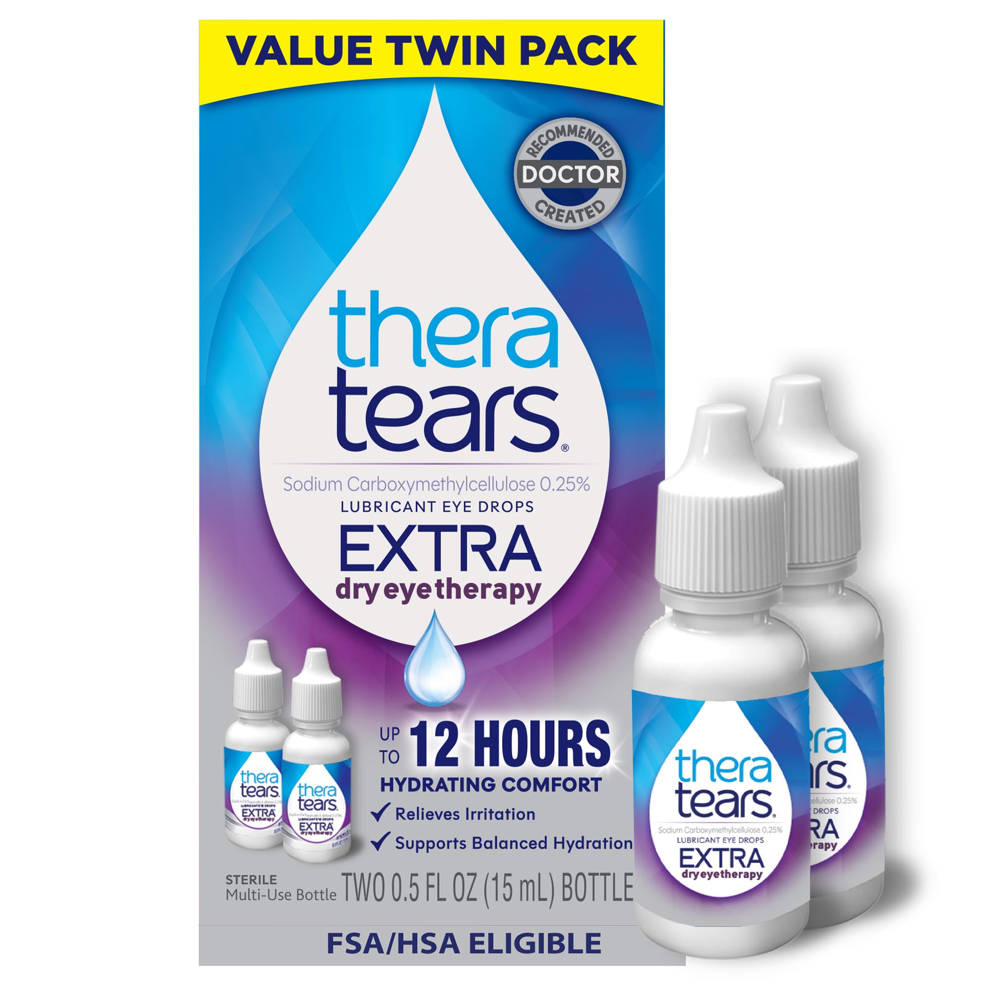 TheraTears Extra Dry Eye Drops, Lubricating, 0.5 Fl Oz, 2 Pk | Extra Dry Eye The