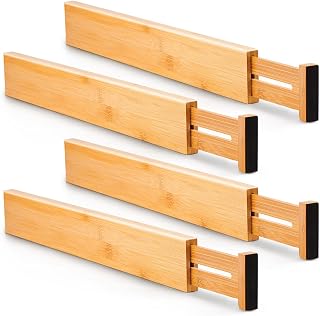 Utoplike Bamboo Kitchen Drawer Divider 4pcs Spring Loaded Drawer Organisers