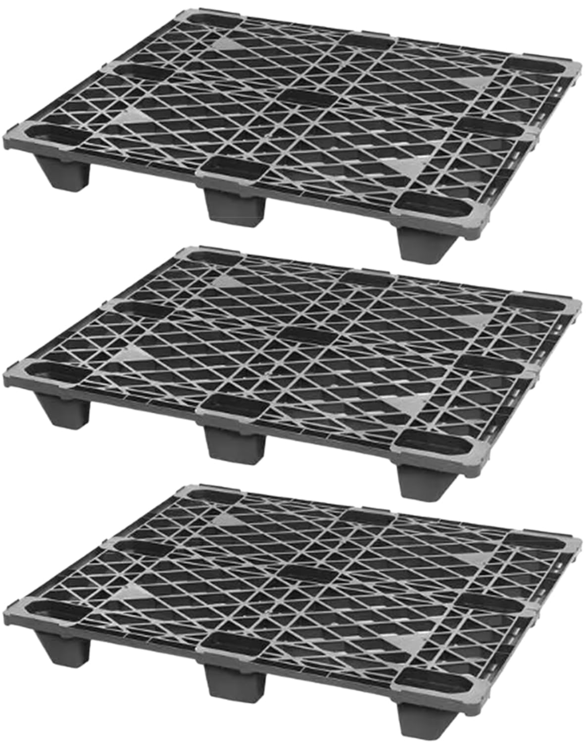 3 Pack Heavy Duty 48" L x 40" W x 5" H Recycled High Density Polyethylene Pallet