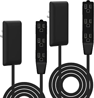 LIDER Flat-Face Outlet Extender, 3 Receptacles, 8ft Cord, 1625W, 2-Pack