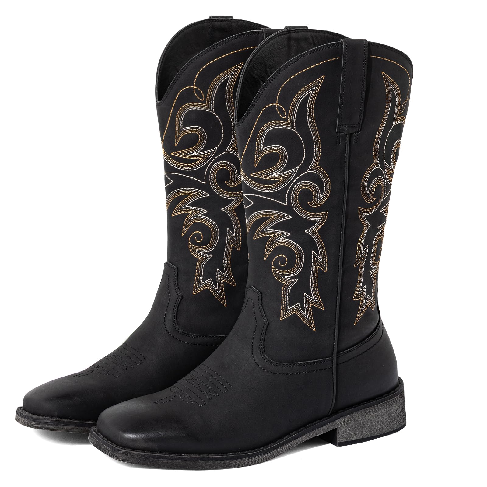 SheSole Wide Calf Cowboy Boots Women Square Toe Western Embroidered Mid Calf Cow