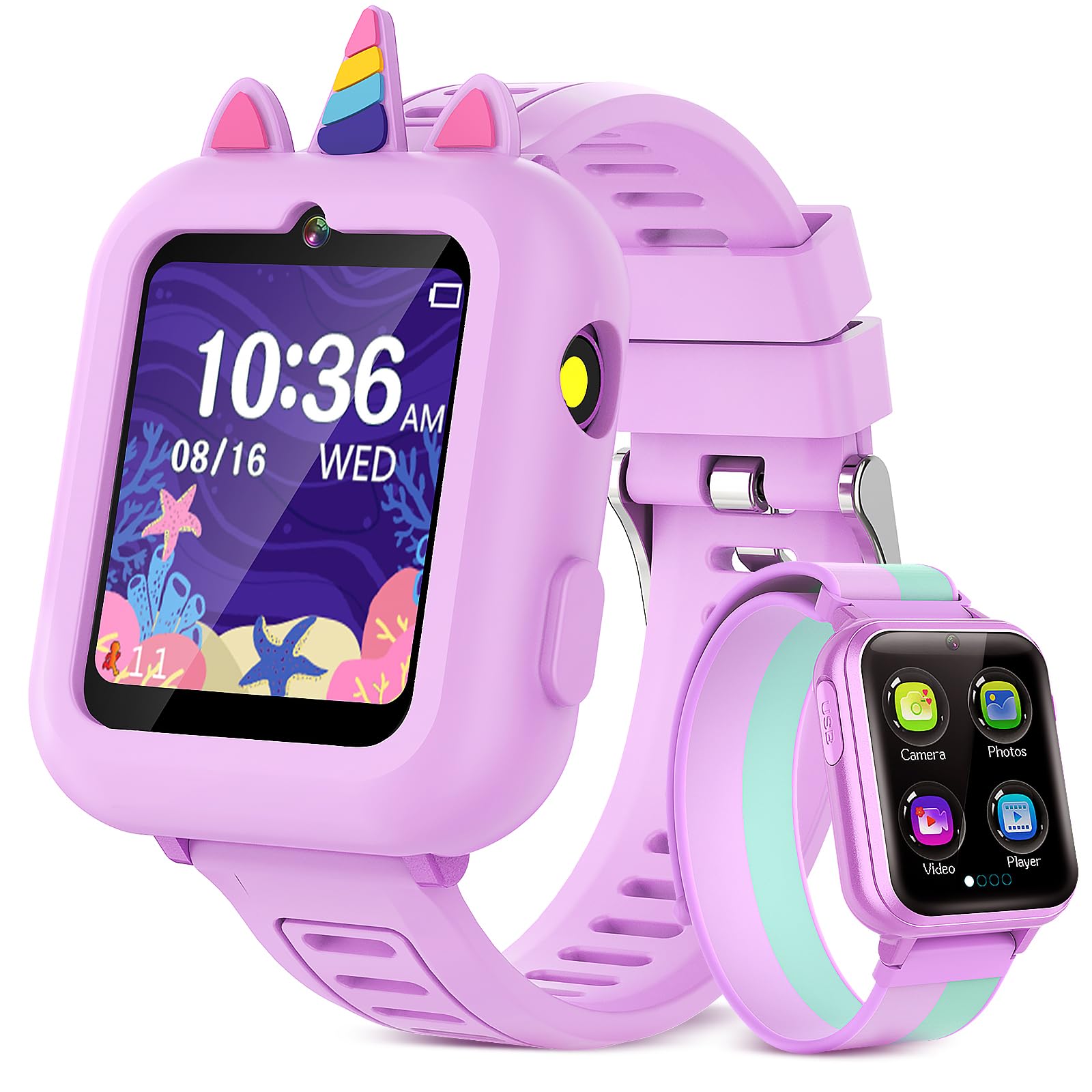 Smart Watch for Kids Girls Gift Age 3-12 with 39 Games Alarm Camera Purple | Vid