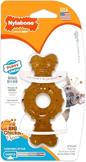 Nylabone Puppy Chew Teething Ring Bone Dog Toy, Chicken Flavor, X-Small | Soothing teething toys for puppies, puppy enrichment, & teething relief, freezable for added comfort, dogs up to 15 lbs