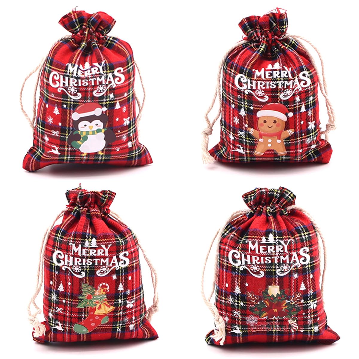 Christmas Gift Bags, Christmas Gift Bags, Small Christmas Gift Bags, Plaid Cotto
