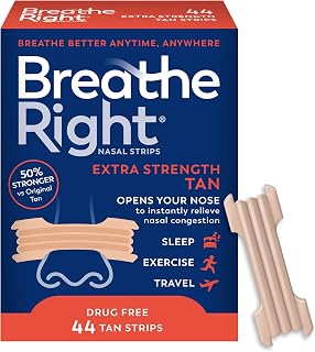 Breathe Right Nasal Strips, Extra Strength, Nasal Congestion, Tan, 44ct | Opens nose and increases nasal airflow, helps relieve nasal congestion for better breathing, drug-free, use anytime, anywhere