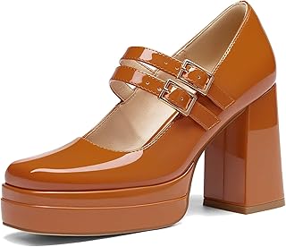Coutgo Mary Jane - Zapatos de tacón grueso con dos correas y puntera cuadrada para mujer, zapatos de fiesta