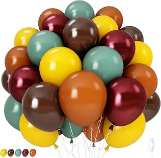 Autumn Balloons, Burnt Orange Terracotta Mustard Yellow Burgundy Sage Green Coffee Brown Fall Color Balloon for Thanksgiving Harvest Safari Baby Shower Woodland Dinosaur Birthday Party Decoration