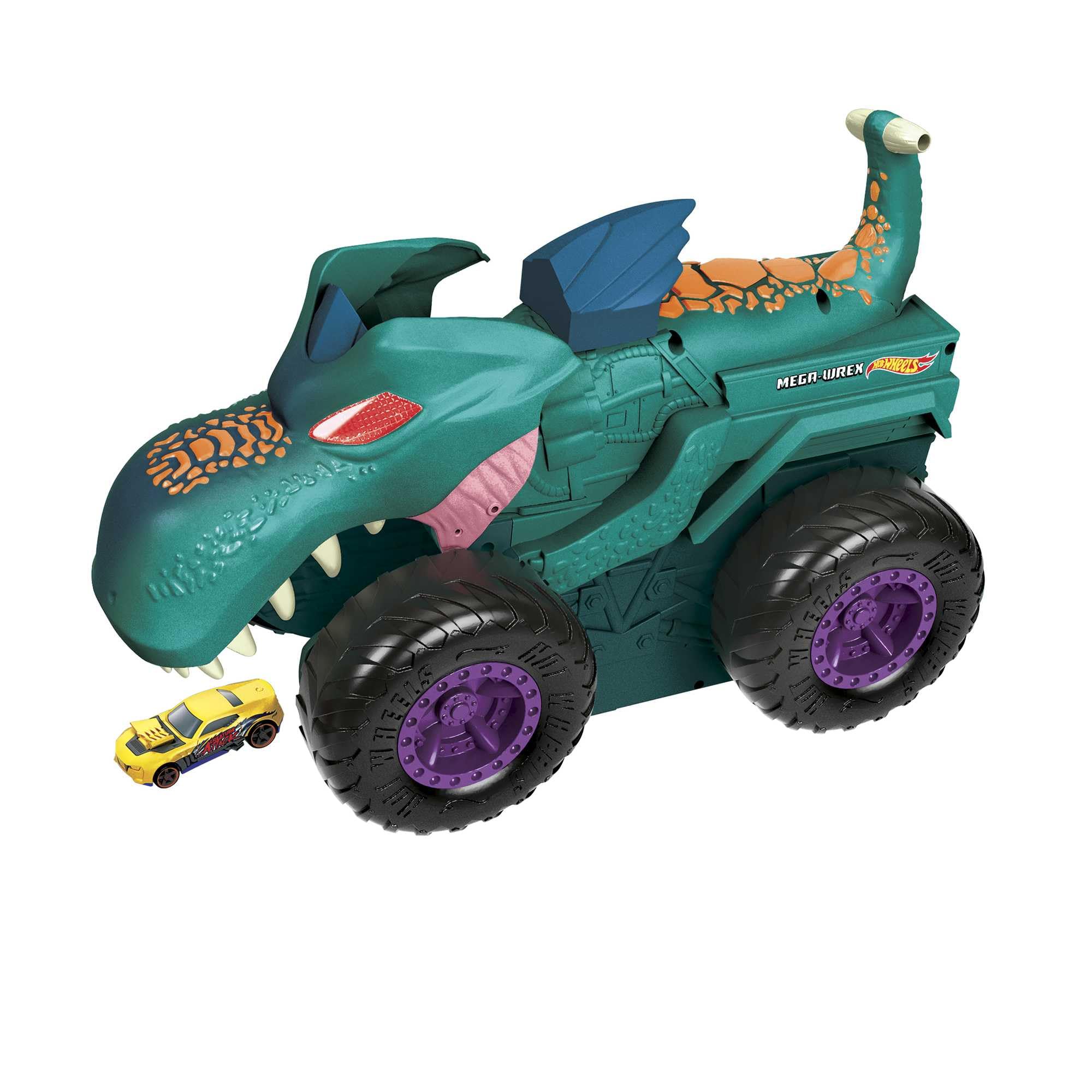 Hot Wheels Monster Trucks Car Chompin' Mega-Wrex Giant Vehicle & Car | Features 