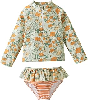 Dream Truck Little Girls Long Sleeve Swimsuit 2 Pieces Sun Protection Bathing Suit for Girls