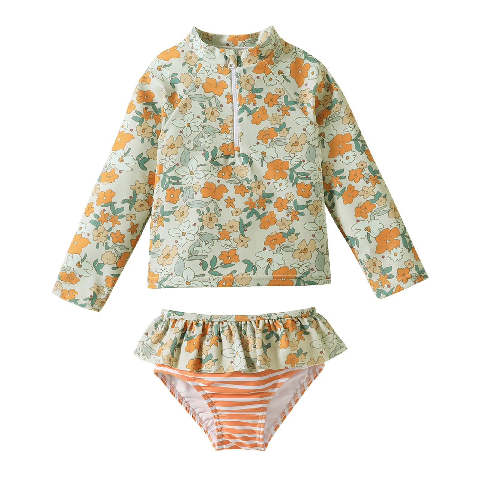 Dream Truck Little Girls Long Sleeve Swimsuit 2 Pieces Sun Protection Bathing Su