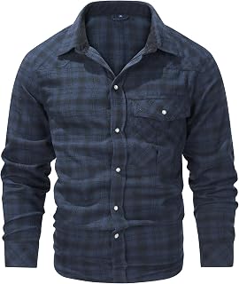 Mr.Stream Men's Flannel Shirts Long Sleeve Plaid Checked Brushed Casual Western Cowboy Pearl Snap Shirt