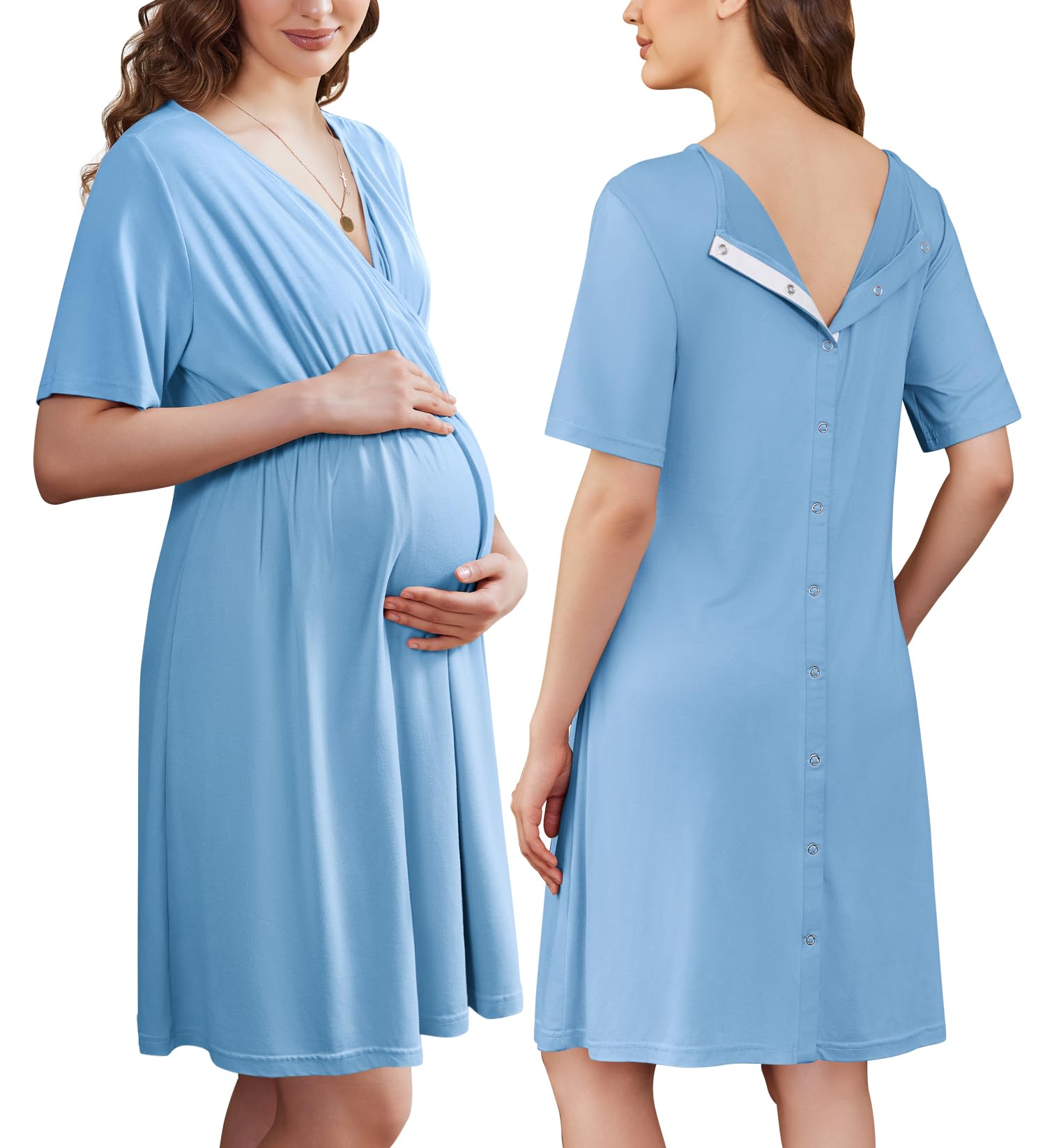Ekouaer Labor and Delivery Gown for Hospital V Neck Maternity Nursing Dress