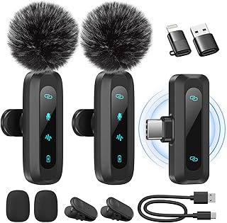 Wireless Lavalier Microphone for iPhone, iPad, Android Phone, 2-Pack Mini Microphone with Noise Reduction, Auto Pairing, Mute and Reverb for Vlogging, Video Recording | Plug & Play,Réduction De Bruit,30M Portée,Mini Micro Compatible iPhone/Android/PC
