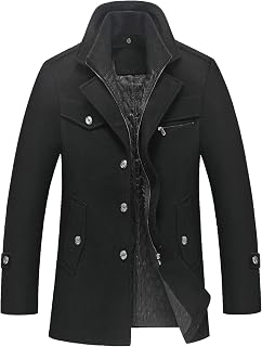 chouyatou Men's Gentle Layered Collar Single Breasted Quilted Lined Wool Blend Pea Coats