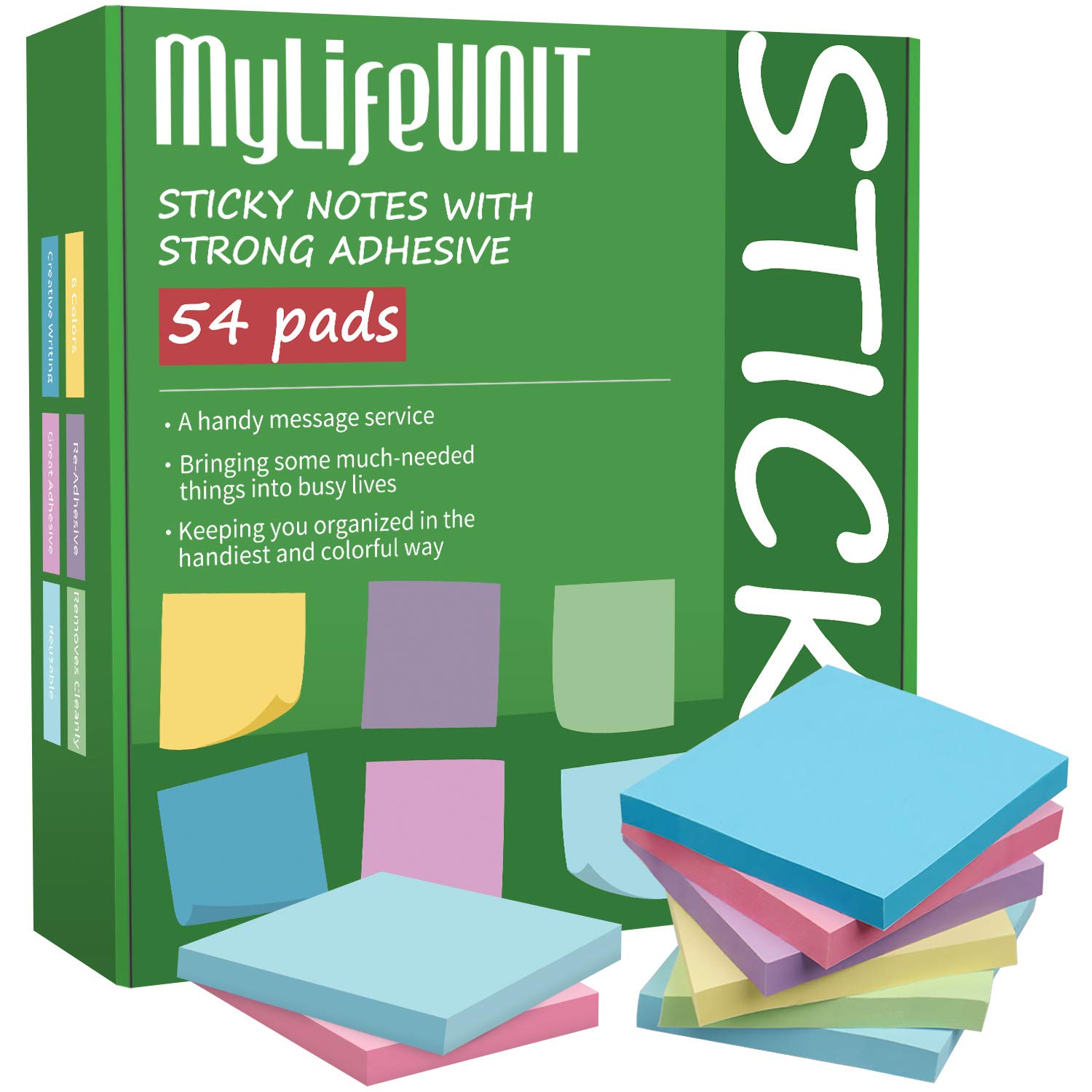 MyLifeUNIT Sticky Notes 3x3, Bulk Pack 54 Note Pads 5400 Sheets for Daily Remind