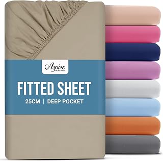 Aspire Homeware King Size Fitted Sheets - 25 cm Deep Hotel Quality (Beige) Bed Sheets - Soft & Breathable Fitted Sheets King Size - Anti-Wrinkle Easy Care Fitted Sheet