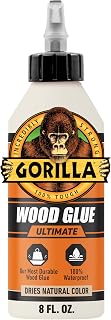 Gorilla Ultimate Waterproof Wood Glue, Natural Color, 8 oz | PVA Glue, Tough Bond Strength, Bonds Hardwoods and Softwoods, Ideal for Indoor or Outdoor Projects & Repairs