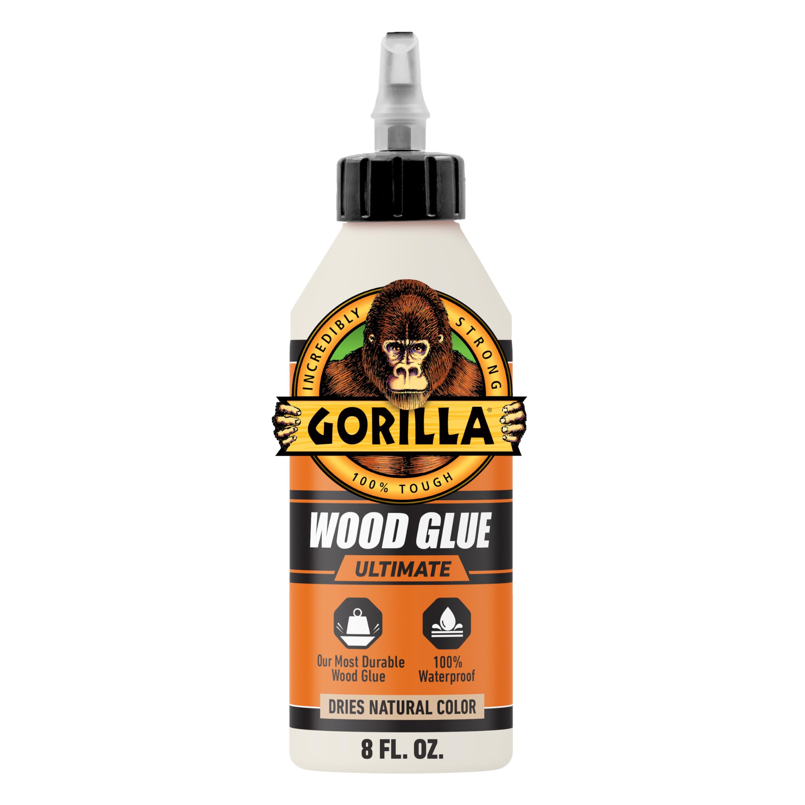 Gorilla Ultimate Waterproof Wood Glue, Natural Color, 8 oz | PVA Glue, Tough Bon