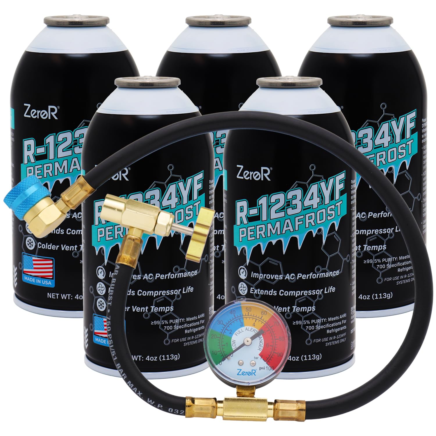 ZeroR® Permafrost for R1234YF AC Systems | Performance Booster | 5 Cans + 24" HD