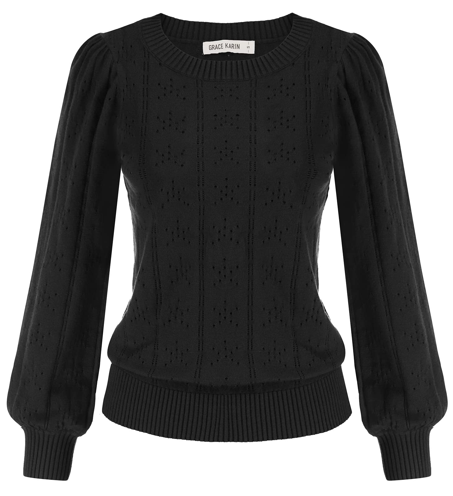 GRACE KARIN Women's Elegant Long Sleeve Round Neck Solid Color Top
