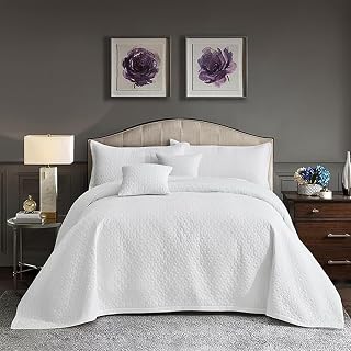 Blythease Oversized King Bedspreads 128x120, Geometric Diamond, Pure White | Extra Wide Coverage, 5-Piece Quilt Set, Lightweight Reversible Coverlet, Straight Edge, King/Cal King