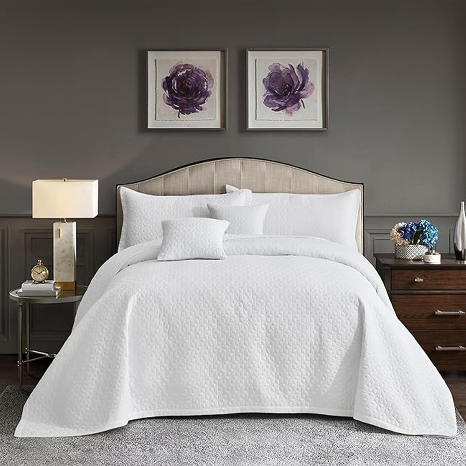 Blythease Oversized King Bedspreads 128x120, Geometric Diamond, Pure White | Ext