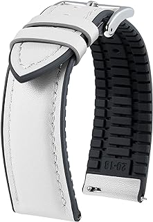 BINLUN Leather Watch Straps Quick Release Breathable Silicone Lining Hybrid Elegant Leather Watch Strap for Smartwatches for Men Women (White, 21 mm, Silver Buckle)