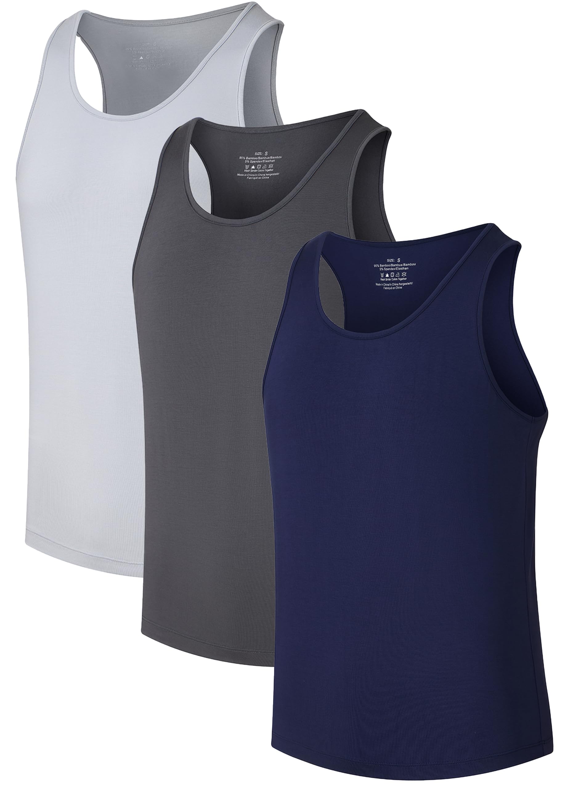 COLORFULLEAF Men's Bamboo Rayon Undershirts Tank Tops Men Crew Neck Stretchy Tan