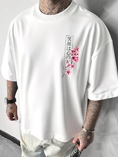 Men's Casual Loose Crew Neck Fashion T-Shirts with Front and Back Print Design Breathable Versatile Summer (BM435)
