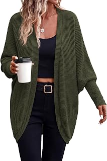 PRETTYGARDEN Cardigan lungo da donna aperto sul davanti, con collo a scialle, maniche a pipistrello, lavorato a coste, comodo maglione autunnale