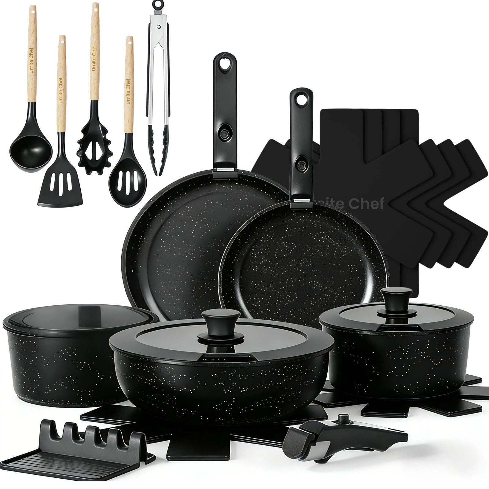 Umite Chef 21Pcs Pots and Pans Set Non Stick, Nonstick Ceramic Cookware Sets Det