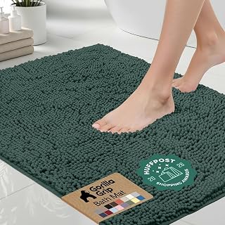 GORILLA GRIP Bath Mat, Thick Soft Absorbent Chenille Floor Mats, Rubber Backing Bathmat, 51x76 cm, Quick Dry Rug, Machine Washable Rugs for Shower and Tub Floors, Bathroom Accessories Decor, Hunter