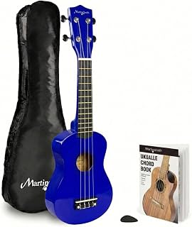 Martin Smith Soprano Ukulele 21 Inch Starter Set with Case, Blue | 4 String Soprano Ukulele with Case and Chord Book for Kids, Adults and Beginners, Home & School