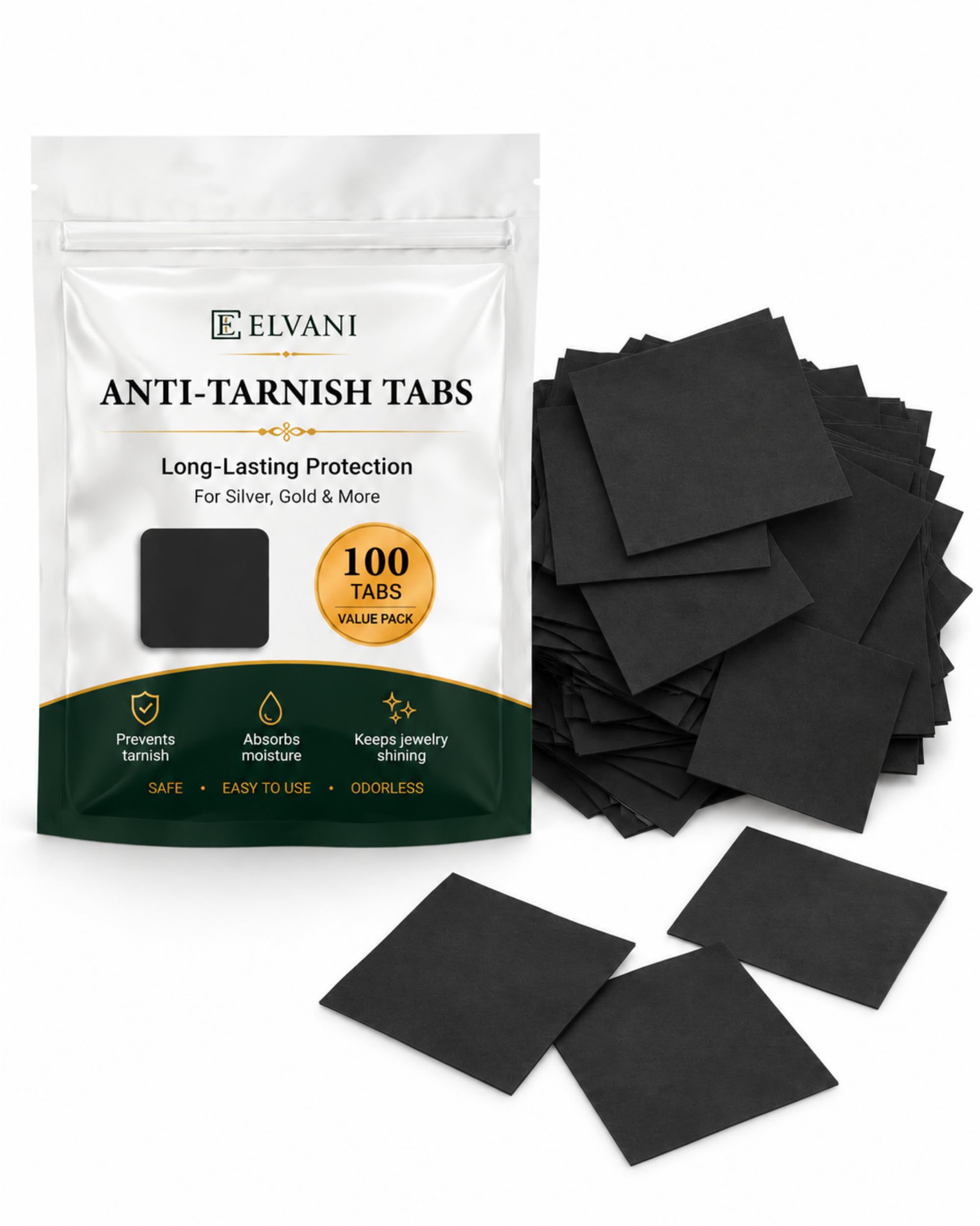 Anti Tarnish Strips 100 Pack 1x1 Inch Anti Tarnish Tabs for Jewelry Storage | Pr