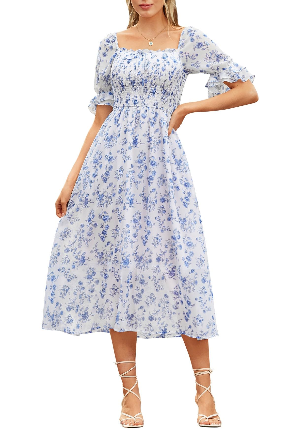Scarlet Darkness Cottagecore Floral Dress Women Summer Midi Dresses