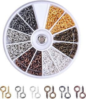 600pcs Small Screw Eye Hooks, Screw Threaded Eyelets, Mini Mixed Color Screw Hooks, Metal Screw Hooks for Jewelry Making, DIY Projects, 4x8mm