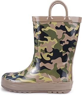 Hbxooxts kids Rain Boots, Toddler Rain Boots Waterproof Rubber Kids Rain Boots for Girls and Boys with Fun Patterns and Easy-On Handles
