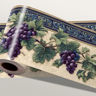 Grape Vine Wallpaper Border 196x4 Inch Peel and Stick Wall Border Purple Green Fruit Pattern Removable Vinyl Wall Trim Kitchen Dining Room Wine Cellar Home Decor