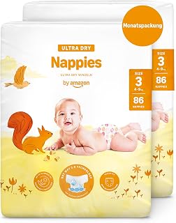 By Amazon Ultra Dry Windeln – Größe 3 (4kg–9kg) – 172 Stück (2 Packungen mit 86 Stück)