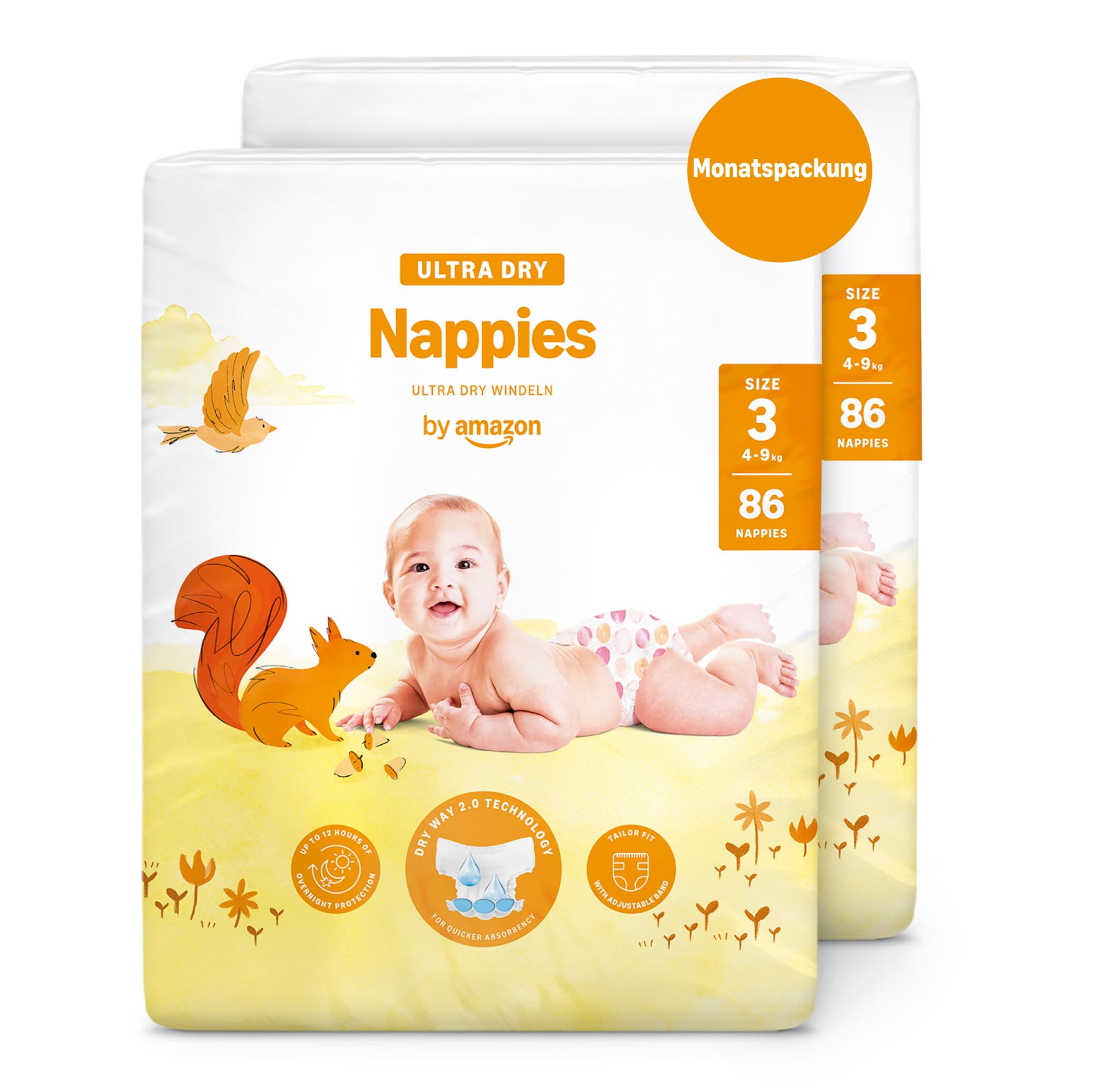 By Amazon Ultra Dry Windeln – Größe 3 (4kg–9kg) – 172 Stück (2 Packungen mit 86 