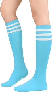 American Trends Ladies Softball Socks Knee High Long Football Baseball Socks for Young Girls 1 Pack Light Blue White One Size