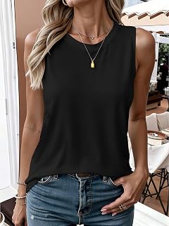 Women's Basic Round Neck Sleeveless Tank Top for Spring Summer Beach Daily Wear