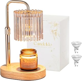 Candeldo Candle Warmer Lamp with Timer: Gold Wax Melt Warmer | Height Adjustable, Dimmable, with 2 Bulbs, Modern Farmhouse Decor for Home, Bedroom, Gifts for Women, Birthday, Housewarming
