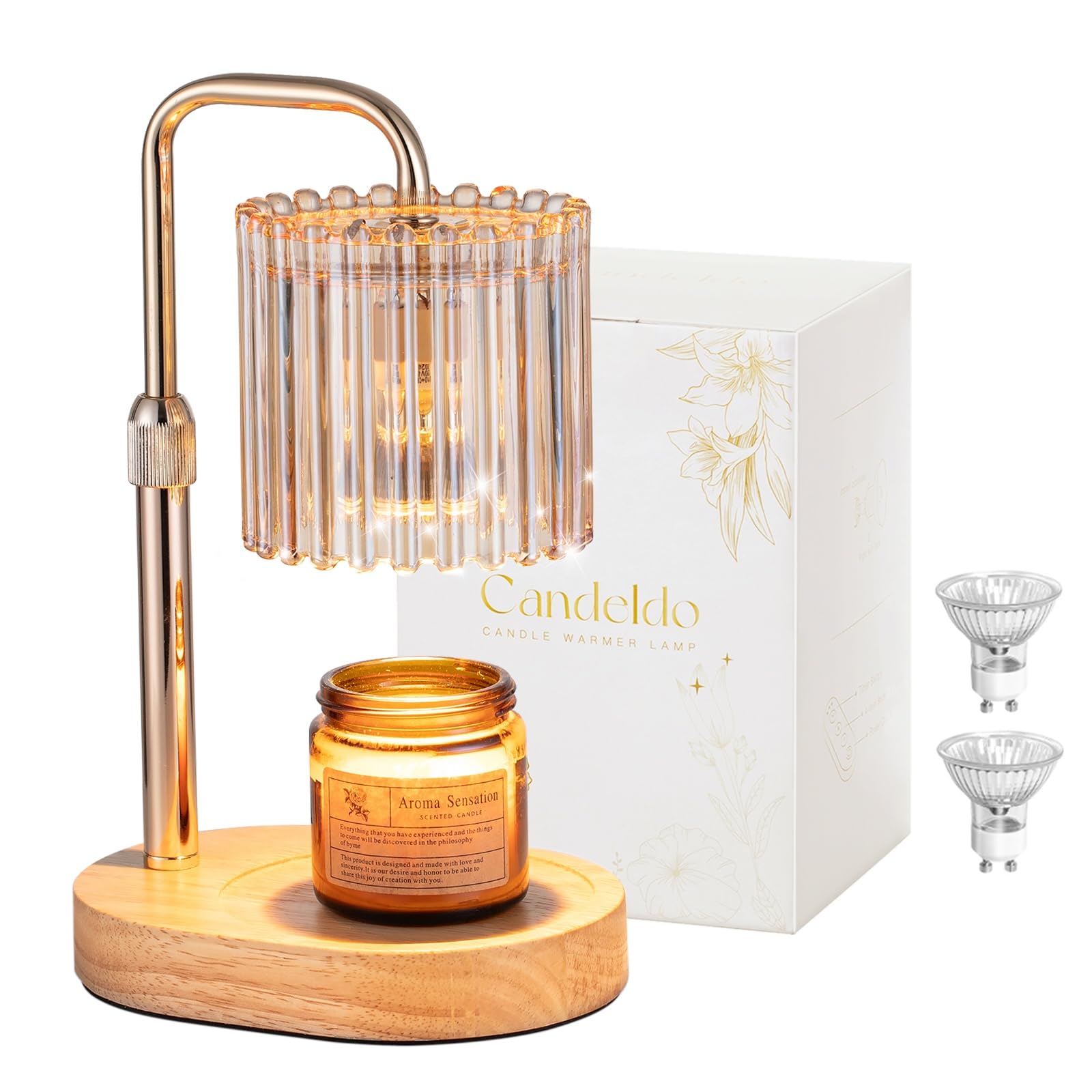 Candeldo Candle Warmer Lamp with Timer: Gold Wax Melt Warmer | Height Adjustable